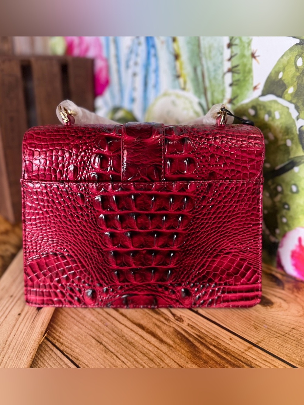 WRAPPED STRAPS Brahmin Small Hallie Merlot Ombre Melbourne NWT Red leather bag - Picture 7 of 14
